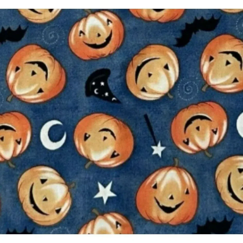 Jack o' Lantern Fabric Bats Stars Witch Hats Halloween Pumpkins Sewing Quilt BTY